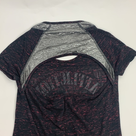 Affliction Sparkle Stud Tshirt top Size Small Black Maroon Silver Open Back - Picture 7 of 13